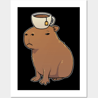 Capybara with Tea on its head Posters and Art